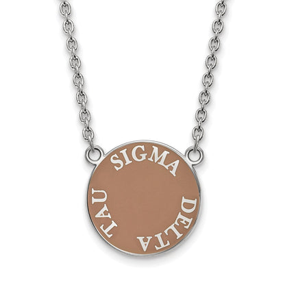Sterlingsilber Rhodiniert Logoart Sigma Delta Tau Sorority Text Groß Farbe Emaille Anhänger 18 Zoll Halskette