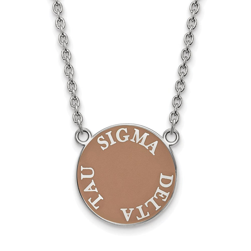 Sterlingsilber Rhodiniert Logoart Sigma Delta Tau Sorority Text Groß Farbe Emaille Anhänger 18 Zoll Halskette