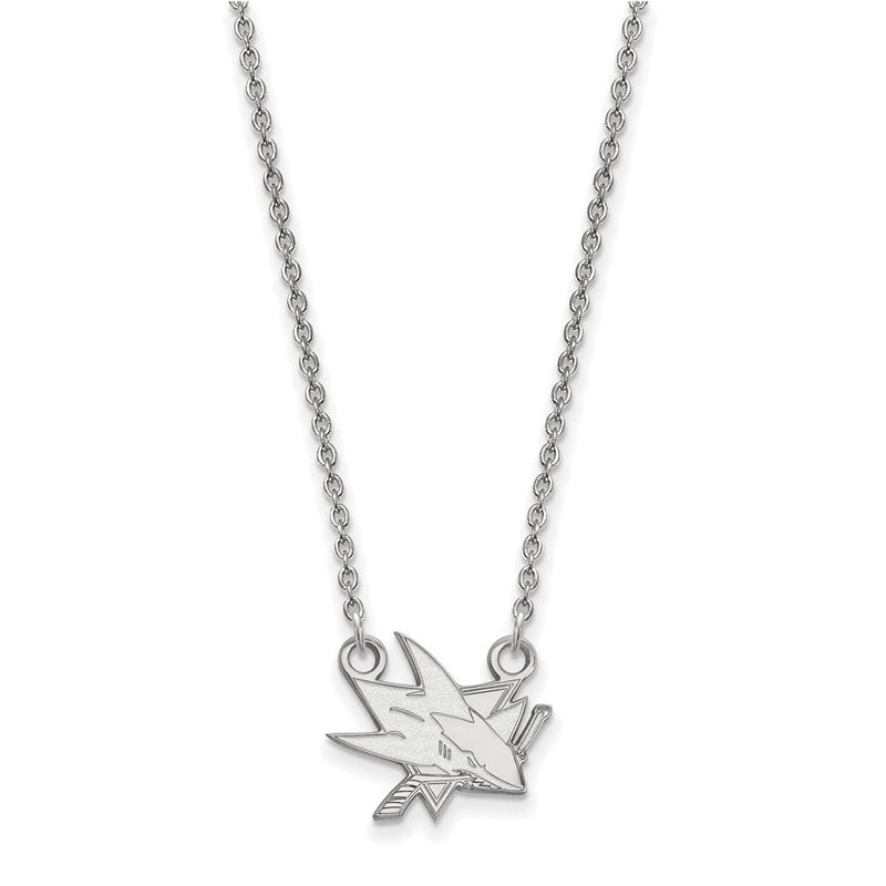 Sterlingsilber Rhodiniert Nhl Logoart San Jose Sharks Klein Anhänger 18 Zoll Halskette