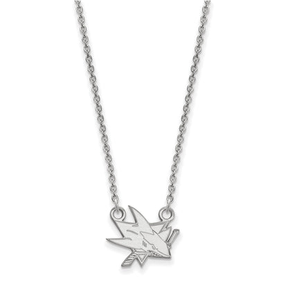 14K Weißgold Nhl Logoart San Jose Sharks Klein Anhänger 18 Zoll Halskette