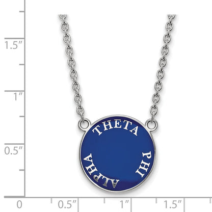 Sterlingsilber Rhodiniert Logoart Theta Phi Alpha Sorority Text Groß Farbe Emaille Anhänger 18 Zoll Halskette