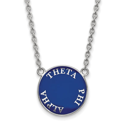 Sterlingsilber Rhodiniert Logoart Theta Phi Alpha Sorority Text Groß Farbe Emaille Anhänger 18 Zoll Halskette