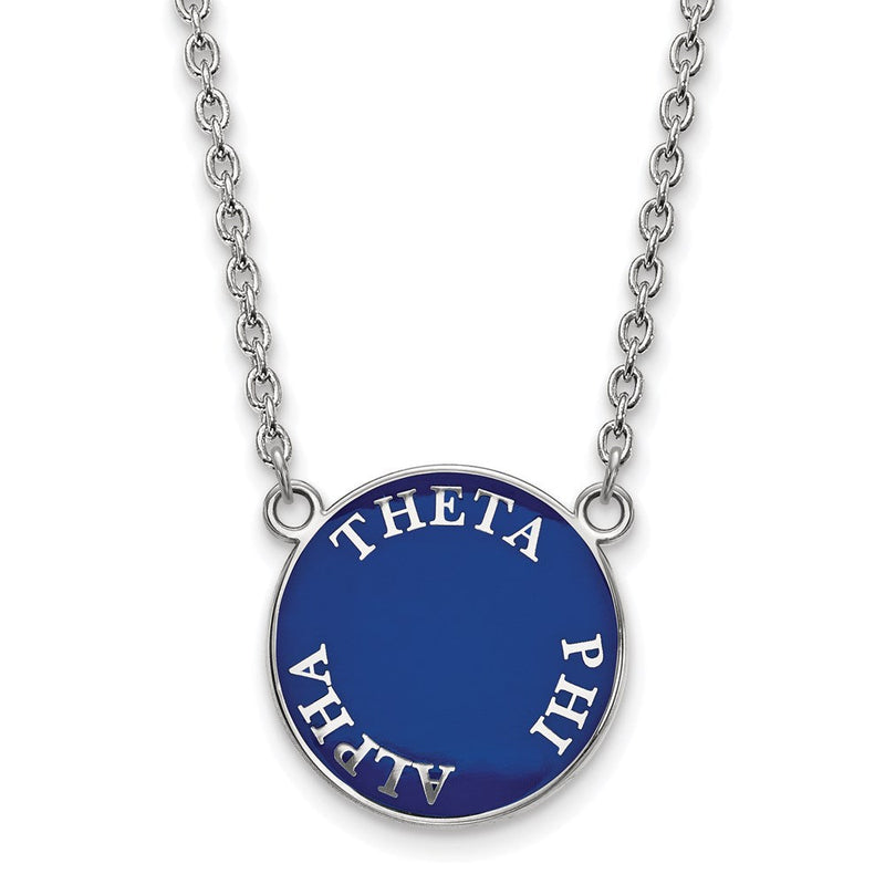 Sterlingsilber Rhodiniert Logoart Theta Phi Alpha Sorority Text Groß Farbe Emaille Anhänger 18 Zoll Halskette