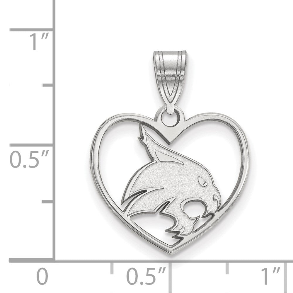 Sterlingsilber Rhodiniert Logoart Texas State University Bobcat Herz Anhänger
