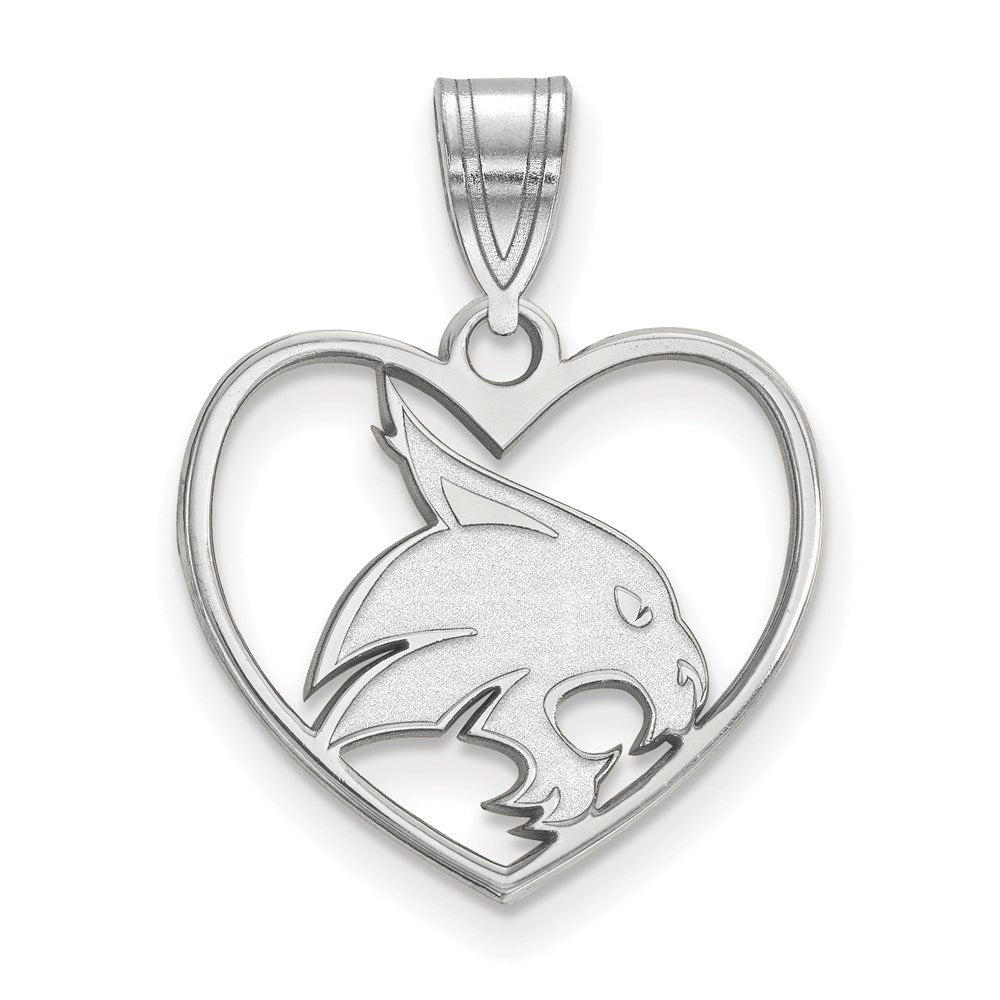 Sterlingsilber Rhodiniert Logoart Texas State University Bobcat Herz Anhänger