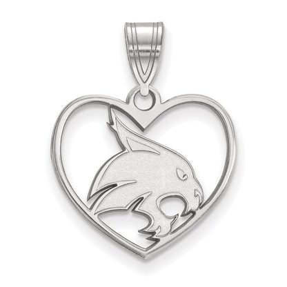 Sterlingsilber Rhodiniert Logoart Texas State University Bobcat Herz Anhänger