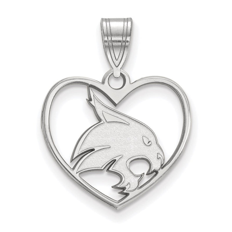 Sterlingsilber Rhodiniert Logoart Texas State University Bobcat Herz Anhänger