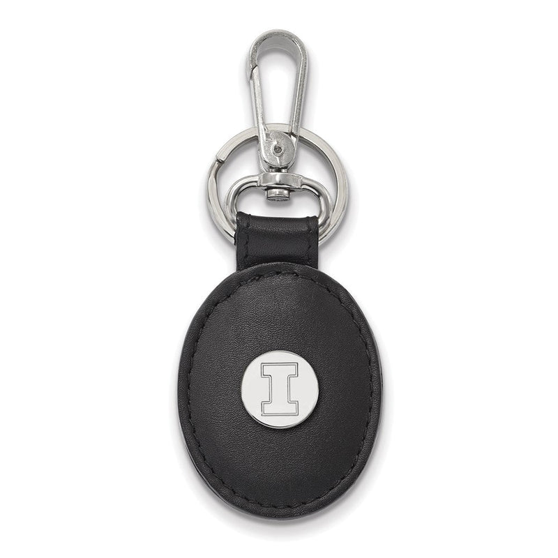 Sterlingsilber Rhodiniert-p Logoart University Of Illinois Schwarz Leder Oval Key Kette