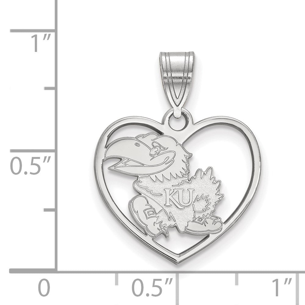 Sterlingsilber Rhodiniert Logoart University Of Kansas Jayhawk Herz Anhänger