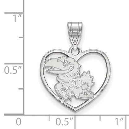 Sterlingsilber Rhodiniert Logoart University Of Kansas Jayhawk Herz Anhänger