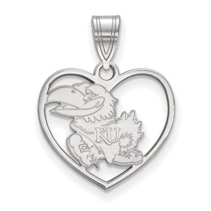 Sterlingsilber Rhodiniert Logoart University Of Kansas Jayhawk Herz Anhänger