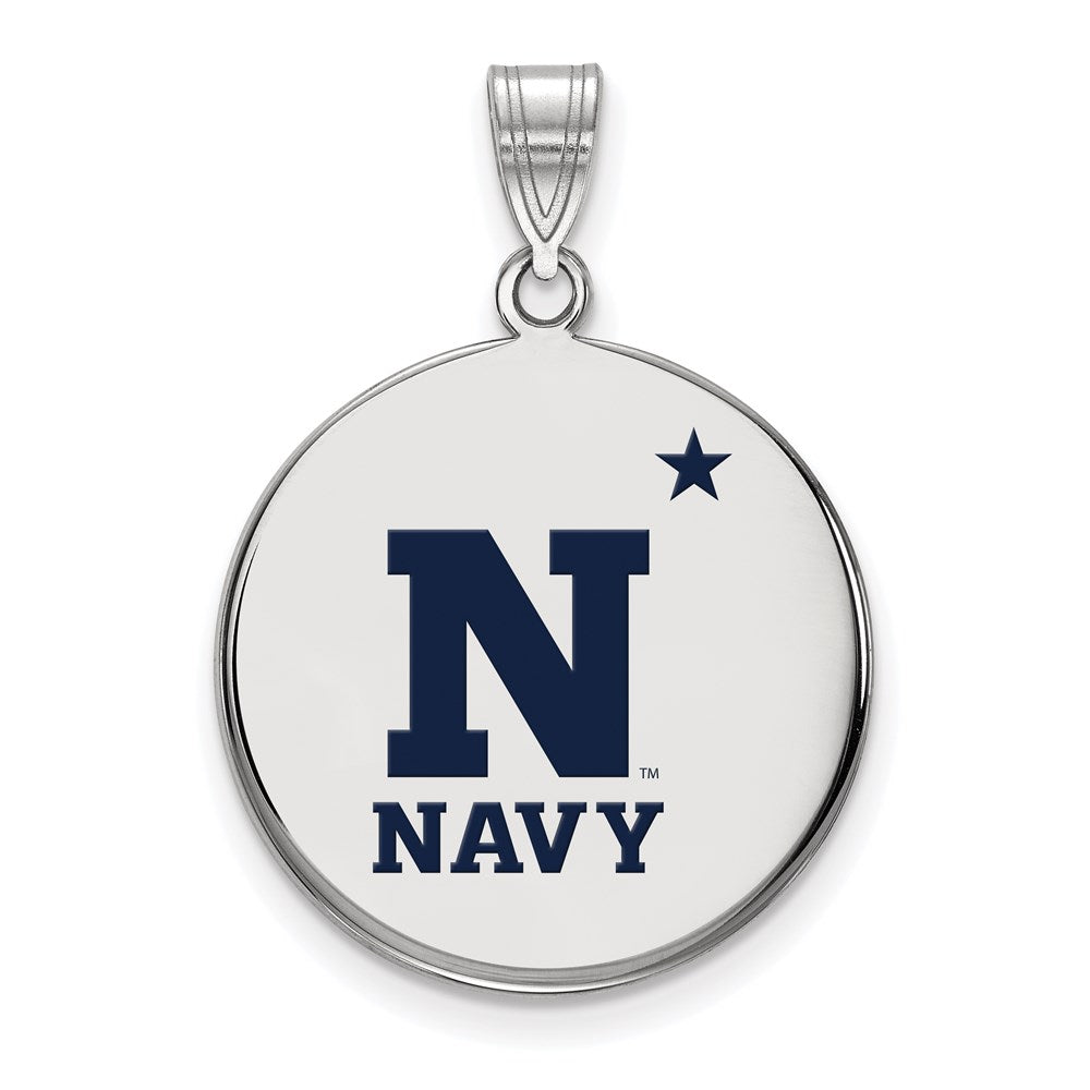 Sterlingsilber Rhodiniert Logoart Us Naval Akademie Groß Emailliert Plättchen Anhänger