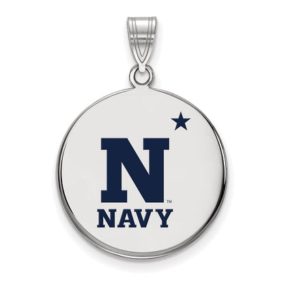 Sterlingsilber Rhodiniert Logoart Us Naval Akademie Groß Emailliert Plättchen Anhänger