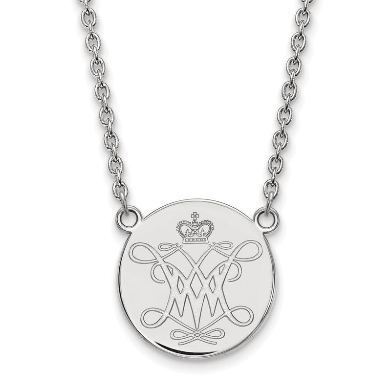 Sterlingsilber Rhodiniert Logoart College Of William und Mary Groß Plättchen Anhänger 18 Zoll Halskette
