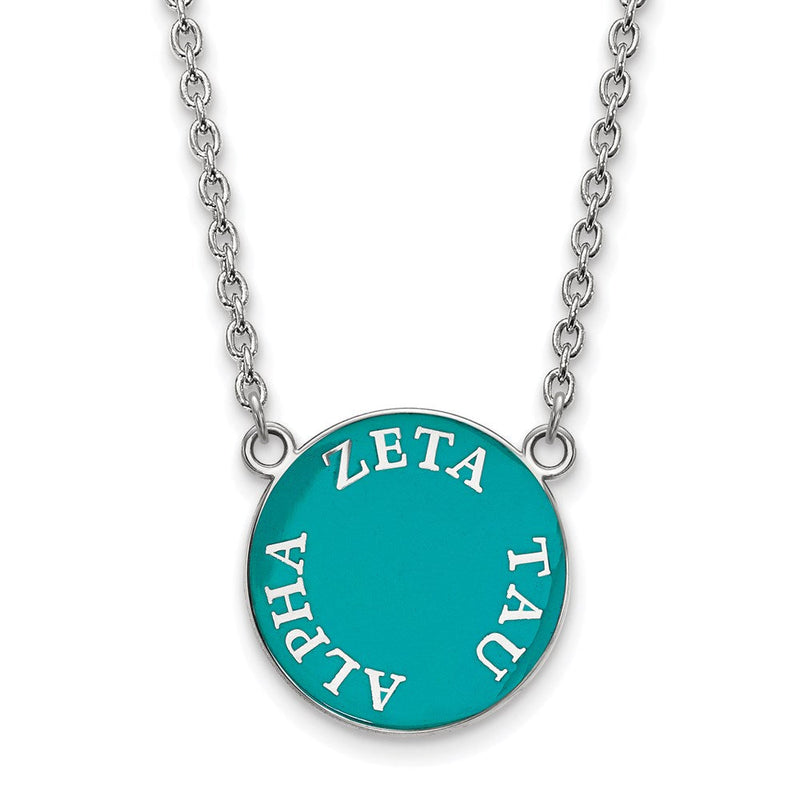 Sterlingsilber Rhodiniert Logoart Zeta Tau Alpha Sorority Text Groß Farbe Emaille Anhänger 18 Zoll Halskette