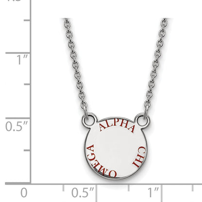 Sterlingsilber Rhodiniert Logoart Alpha Chi Omega Sorority Text Klein Farbe Emaille Anhänger 18 Zoll Halskette