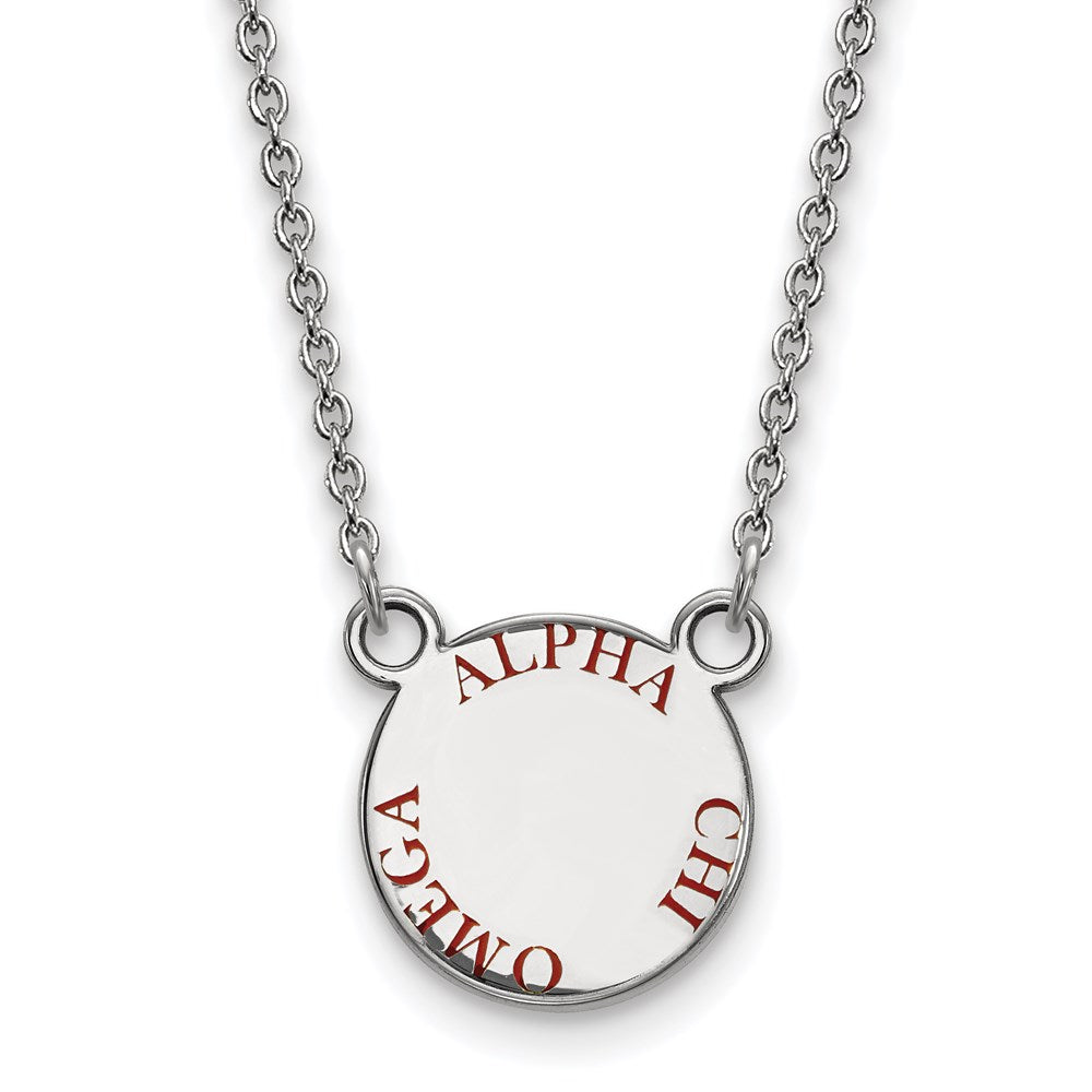 Sterlingsilber Rhodiniert Logoart Alpha Chi Omega Sorority Text Klein Farbe Emaille Anhänger 18 Zoll Halskette