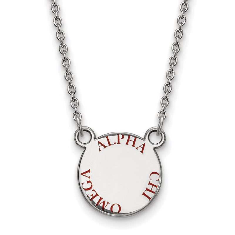 Sterlingsilber Rhodiniert Logoart Alpha Chi Omega Sorority Text Klein Farbe Emaille Anhänger 18 Zoll Halskette