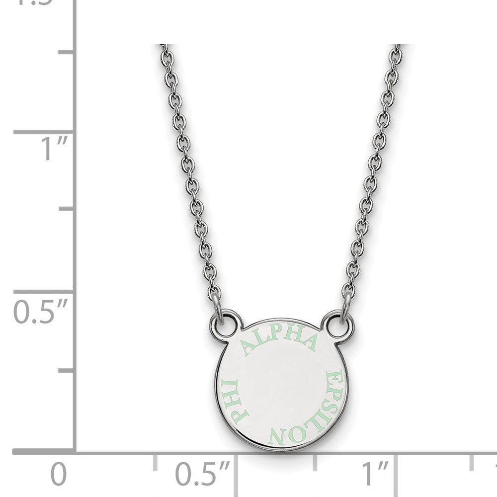 Sterlingsilber Rhodiniert Logoart Alpha Epsilon Phi Extra Sorority Text Klein Farbe Emaille Anhänger 18 Zoll Halskette