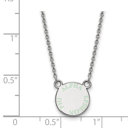 Sterlingsilber Rhodiniert Logoart Alpha Epsilon Phi Extra Sorority Text Klein Farbe Emaille Anhänger 18 Zoll Halskette
