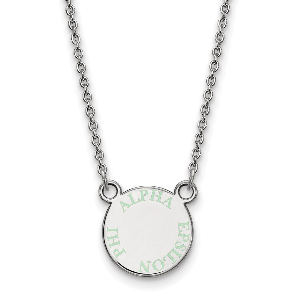 Sterlingsilber Rhodiniert Logoart Alpha Epsilon Phi Extra Sorority Text Klein Farbe Emaille Anhänger 18 Zoll Halskette