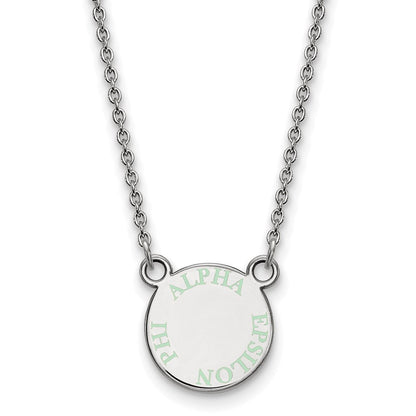 Sterlingsilber Rhodiniert Logoart Alpha Epsilon Phi Extra Sorority Text Klein Farbe Emaille Anhänger 18 Zoll Halskette