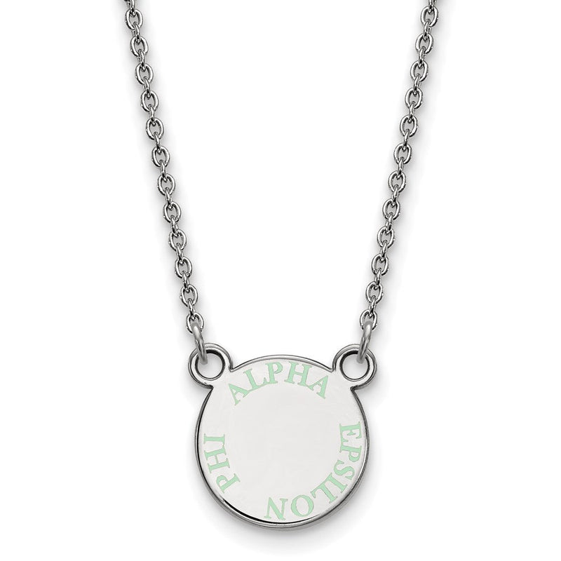 Sterlingsilber Rhodiniert Logoart Alpha Epsilon Phi Extra Sorority Text Klein Farbe Emaille Anhänger 18 Zoll Halskette