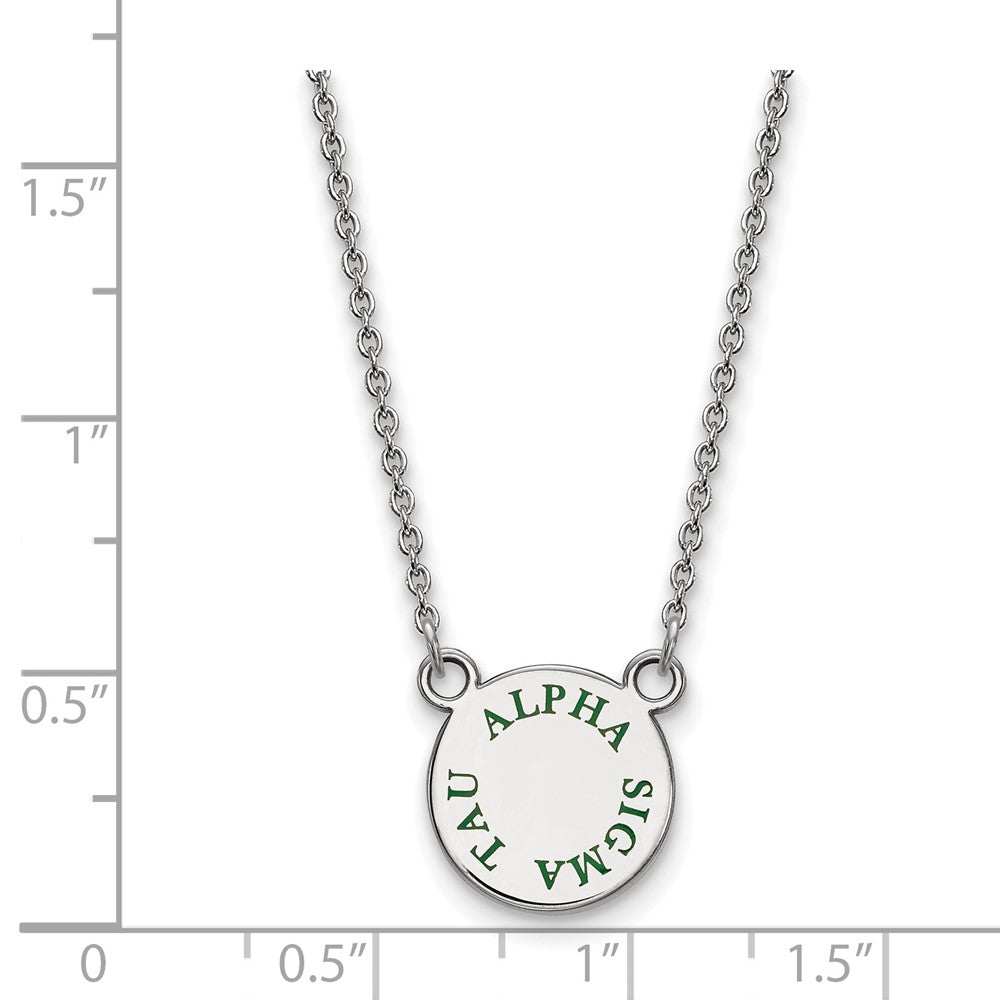 Sterlingsilber Rhodiniert Logoart Alpha Sigma Tau Sorority Text Klein Farbe Emaille Anhänger 18 Zoll Halskette