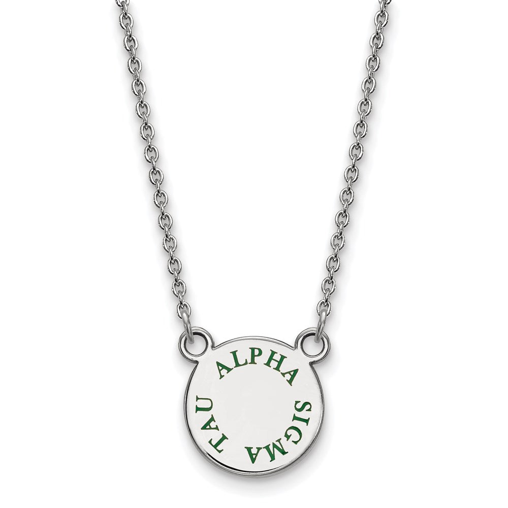 Sterlingsilber Rhodiniert Logoart Alpha Sigma Tau Sorority Text Klein Farbe Emaille Anhänger 18 Zoll Halskette