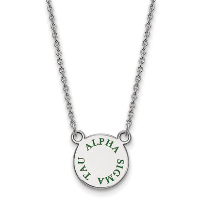 Sterlingsilber Rhodiniert Logoart Alpha Sigma Tau Sorority Text Klein Farbe Emaille Anhänger 18 Zoll Halskette