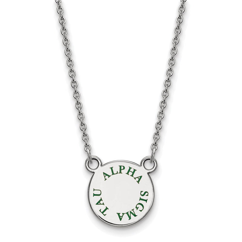 Sterlingsilber Rhodiniert Logoart Alpha Sigma Tau Sorority Text Klein Farbe Emaille Anhänger 18 Zoll Halskette