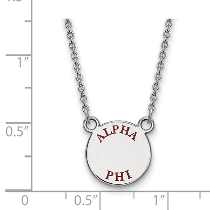 Sterlingsilber Rhodiniert Logoart Alpha Phi Sorority Text Klein Farbe Emaille Anhänger 18 Zoll Halskette
