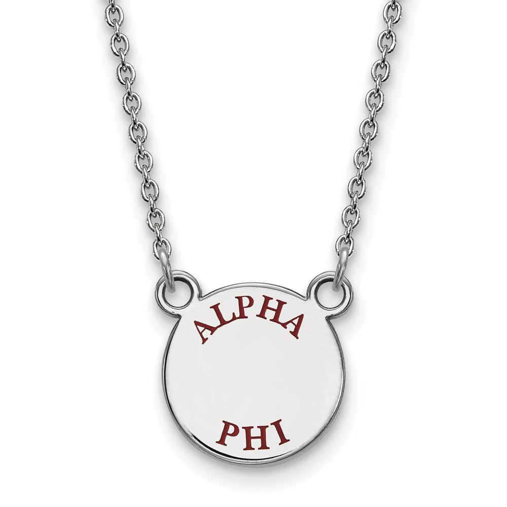 Sterlingsilber Rhodiniert Logoart Alpha Phi Sorority Text Klein Farbe Emaille Anhänger 18 Zoll Halskette