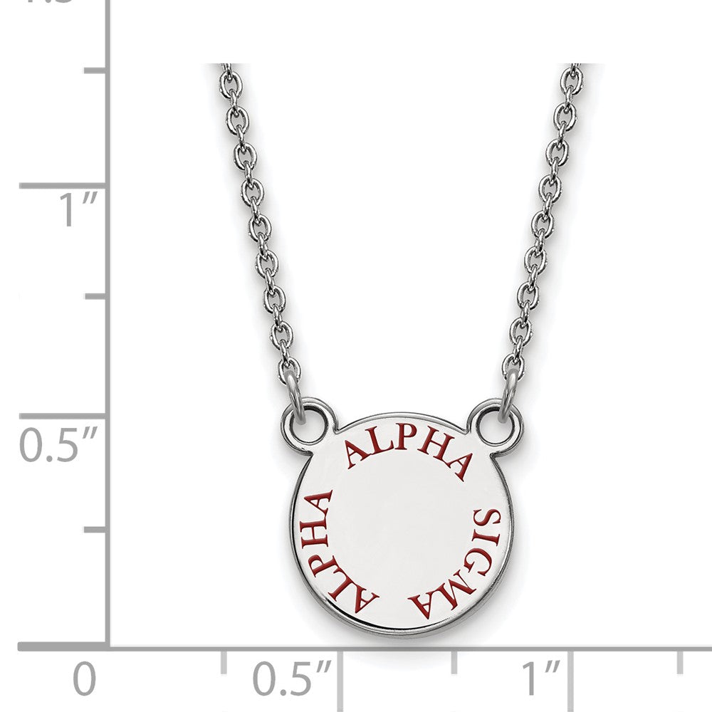 Sterlingsilber Rhodiniert Logoart Alpha Sigma Sorority Text Klein Farbe Emaille Anhänger 18 Zoll Halskette