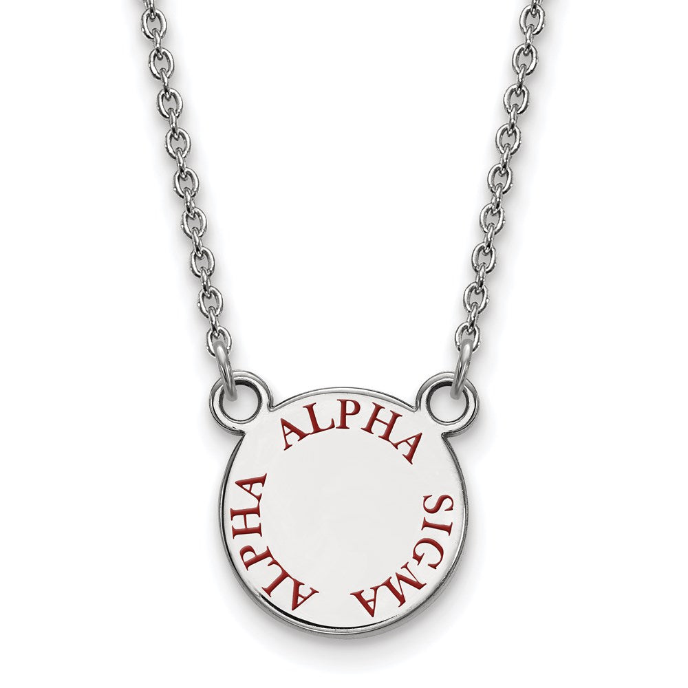 Sterlingsilber Rhodiniert Logoart Alpha Sigma Sorority Text Klein Farbe Emaille Anhänger 18 Zoll Halskette