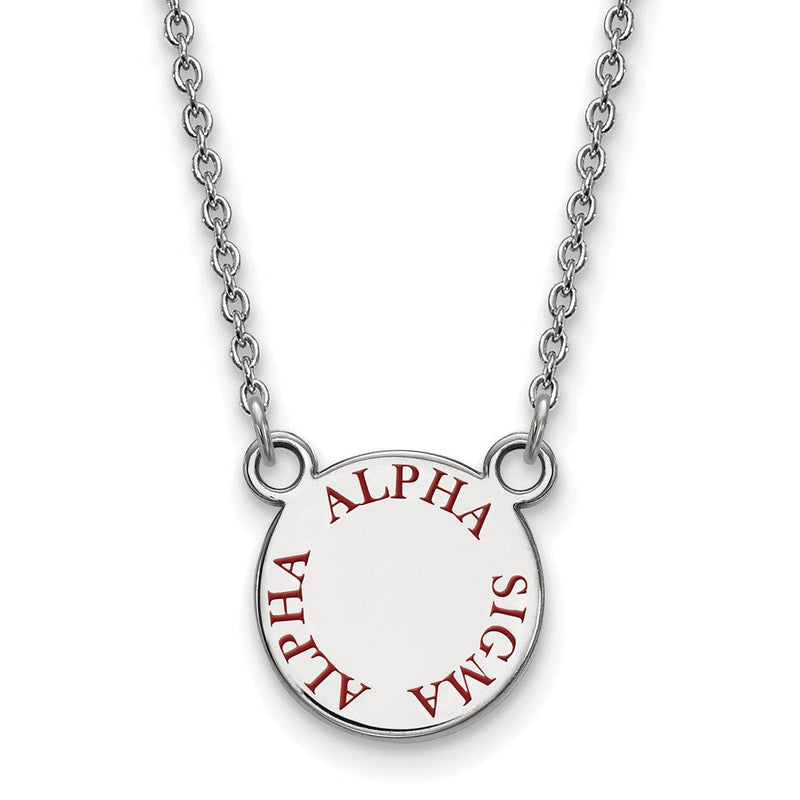 Sterlingsilber Rhodiniert Logoart Alpha Sigma Sorority Text Klein Farbe Emaille Anhänger 18 Zoll Halskette
