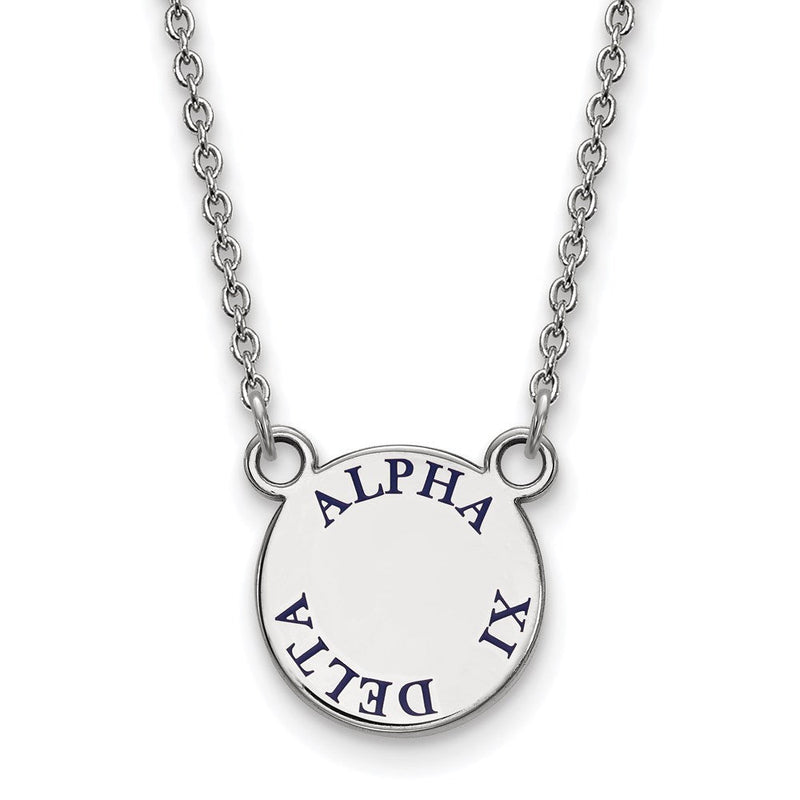 Sterlingsilber Rhodiniert Logoart Alpha Xi Delta Sorority Text Klein Farbe Emaille Anhänger 18 Zoll Halskette