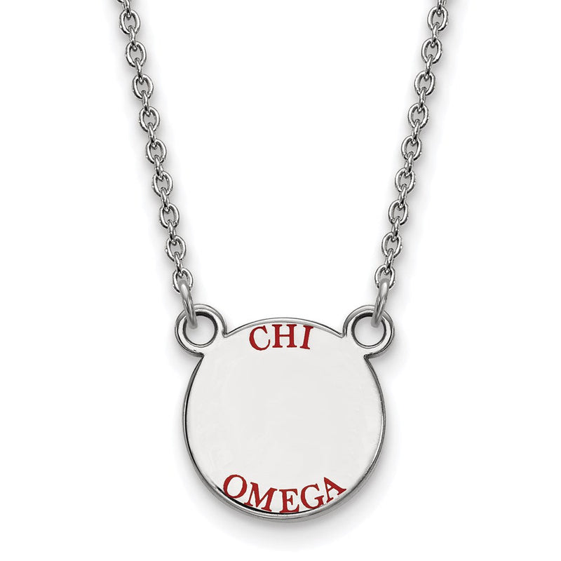 Sterlingsilber Rhodiniert Logoart Chi Omega Sorority Text Klein Farbe Emaille Anhänger 18 Zoll Halskette