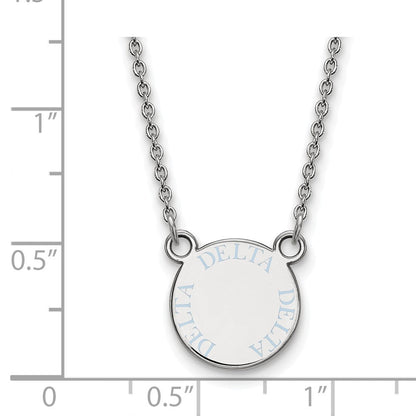 Sterlingsilber Rhodiniert Logoart Delta Sorority Text Klein Farbe Emaille Anhänger 18 Zoll Halskette