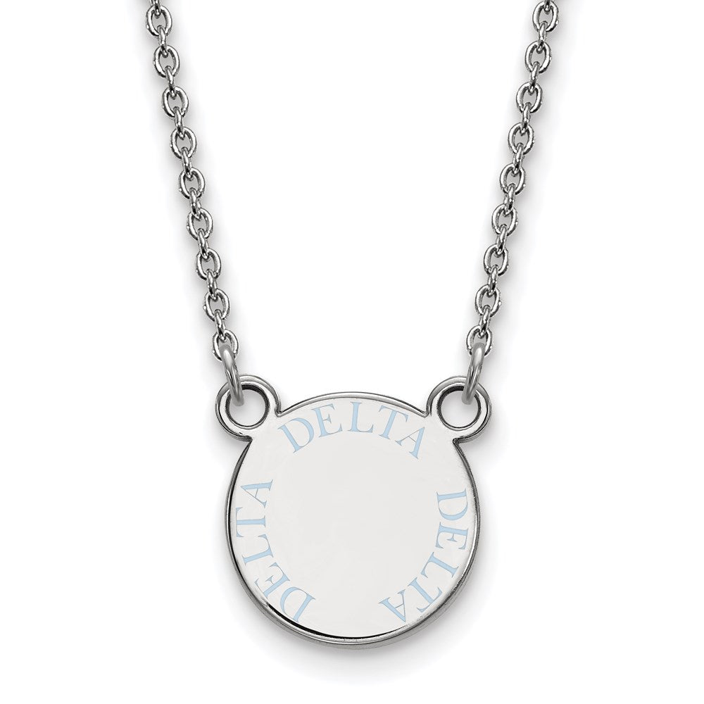 Sterlingsilber Rhodiniert Logoart Delta Sorority Text Klein Farbe Emaille Anhänger 18 Zoll Halskette