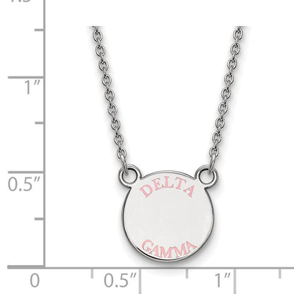 Sterlingsilber Rhodiniert Logoart Delta Gamma Sorority Text Klein Farbe Emaille Anhänger 18 Zoll Halskette
