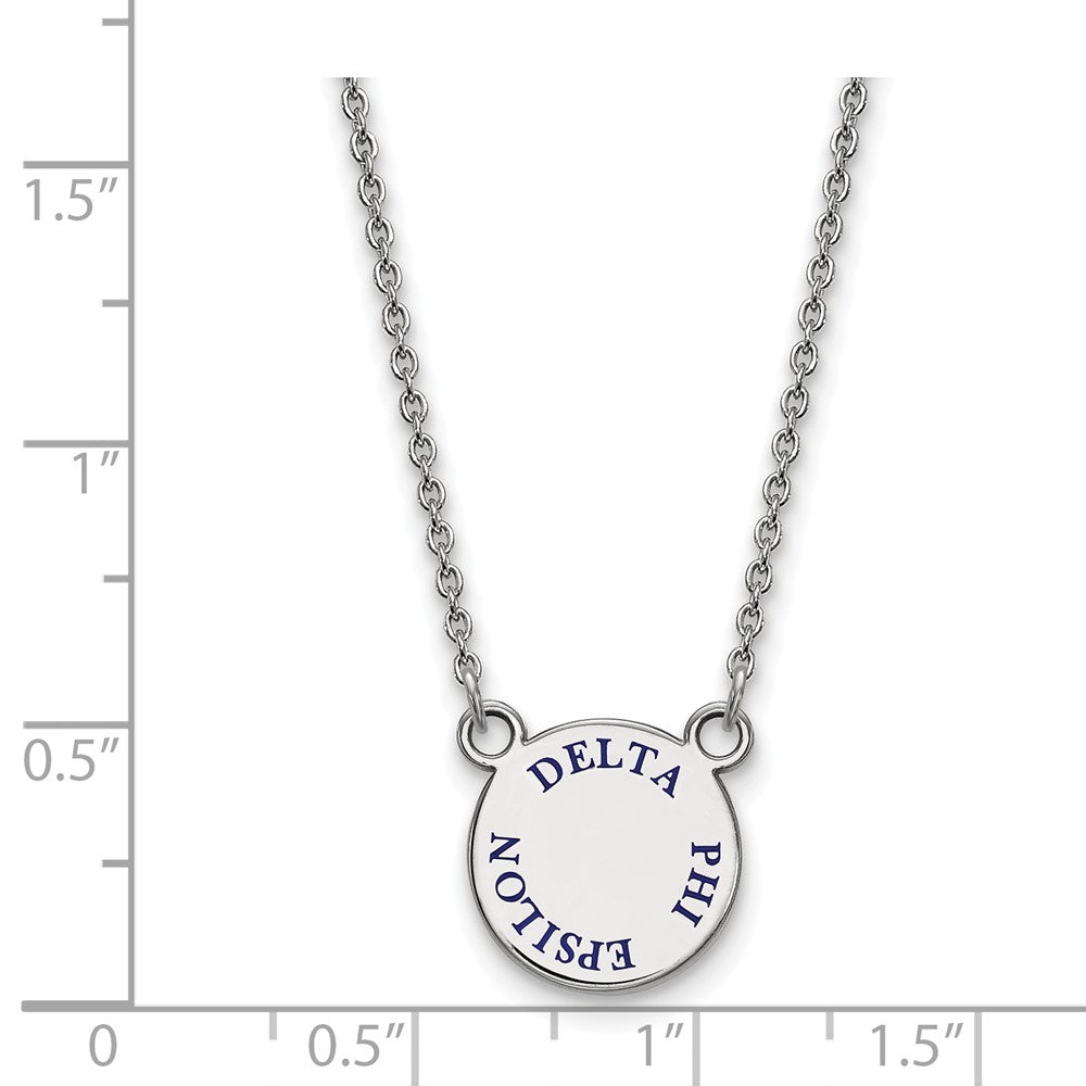 Sterlingsilber Rhodiniert Logoart Delta Phi Epsilon Sorority Text Klein Farbe Emaille Anhänger 18 Zoll Halskette