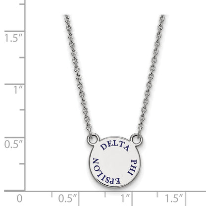 Sterlingsilber Rhodiniert Logoart Delta Phi Epsilon Sorority Text Klein Farbe Emaille Anhänger 18 Zoll Halskette