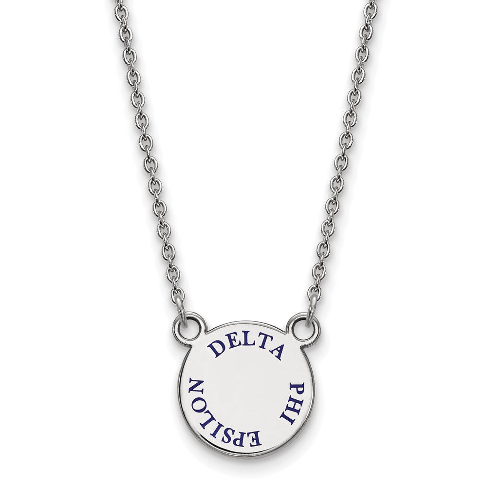 Sterlingsilber Rhodiniert Logoart Delta Phi Epsilon Sorority Text Klein Farbe Emaille Anhänger 18 Zoll Halskette