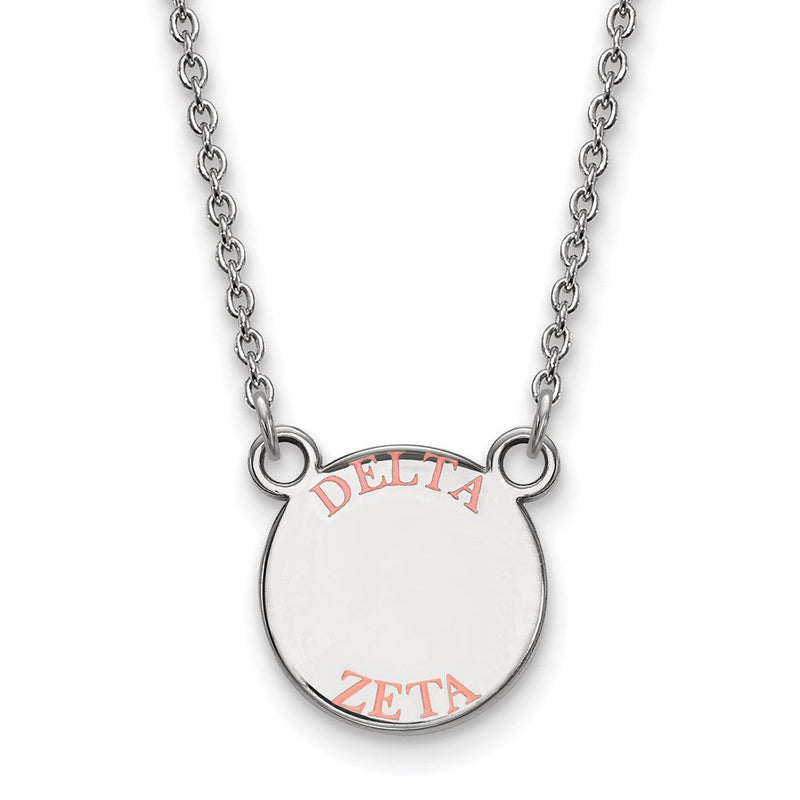 Sterlingsilber Rhodiniert Logoart Delta Zeta Sorority Text Klein Farbe Emaille Anhänger 18 Zoll Halskette