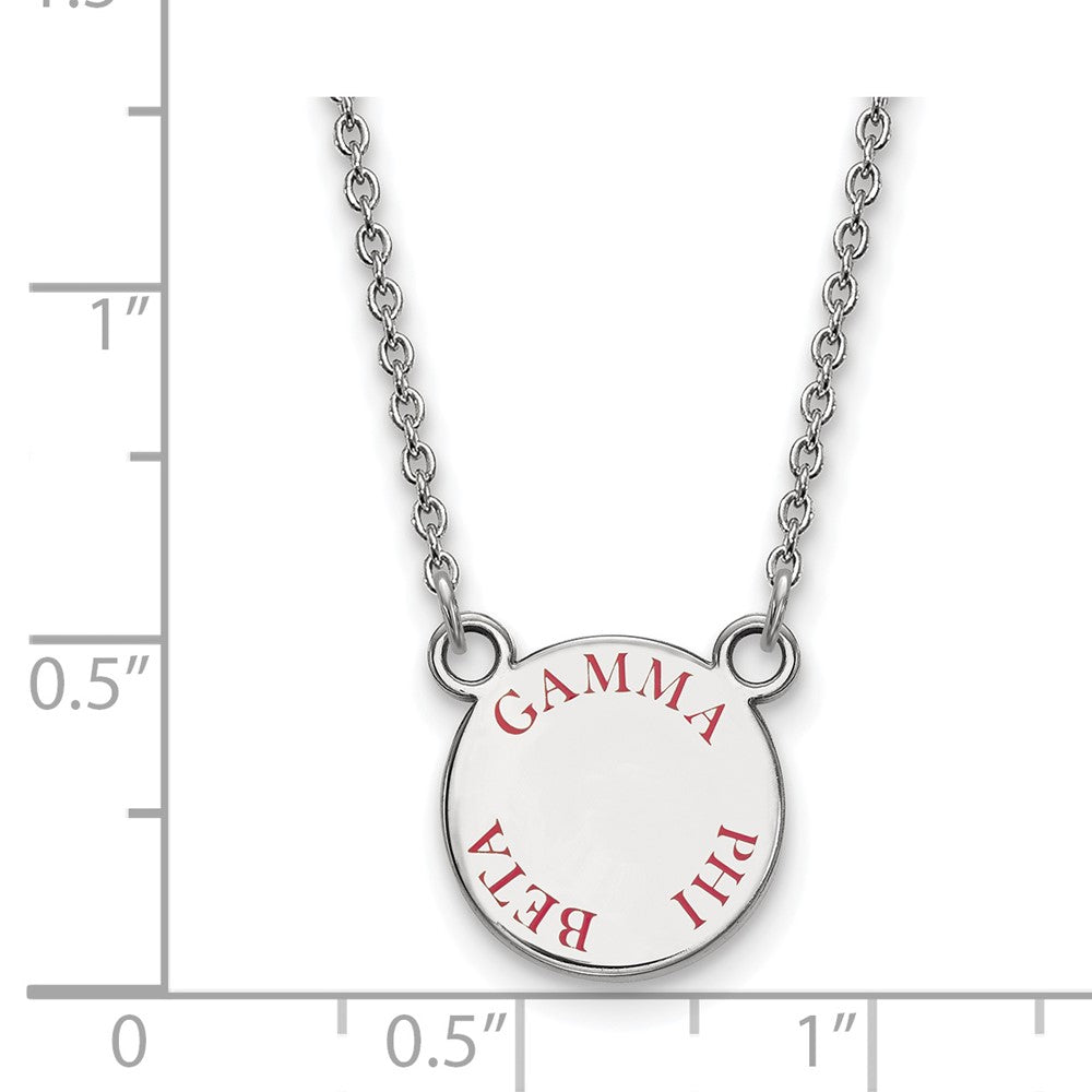 Sterlingsilber Rhodiniert Logoart Gamma Phi Beta Sorority Text Klein Farbe Emaille Anhänger 18 Zoll Halskette
