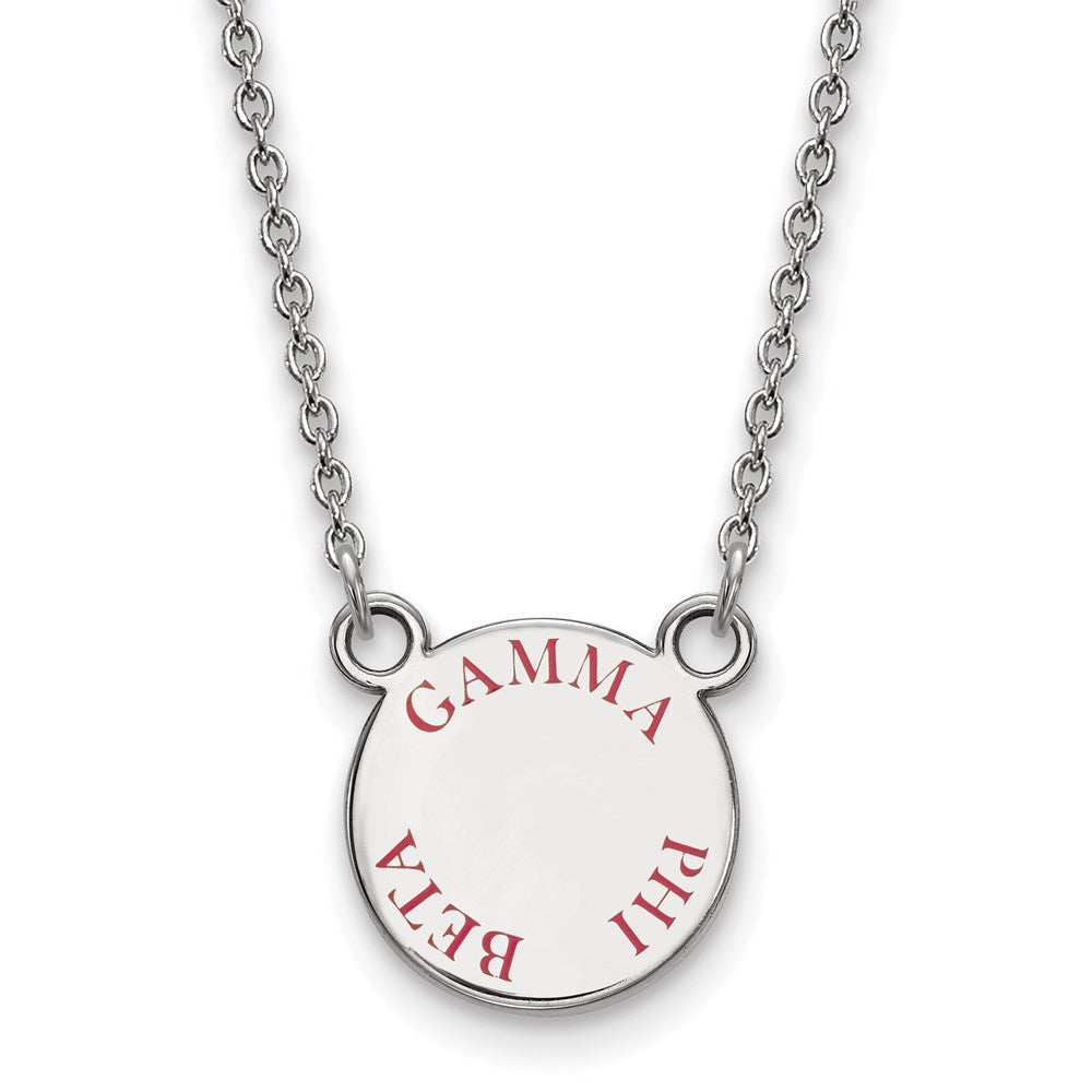 Sterlingsilber Rhodiniert Logoart Gamma Phi Beta Sorority Text Klein Farbe Emaille Anhänger 18 Zoll Halskette