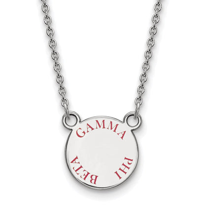Sterlingsilber Rhodiniert Logoart Gamma Phi Beta Sorority Text Klein Farbe Emaille Anhänger 18 Zoll Halskette