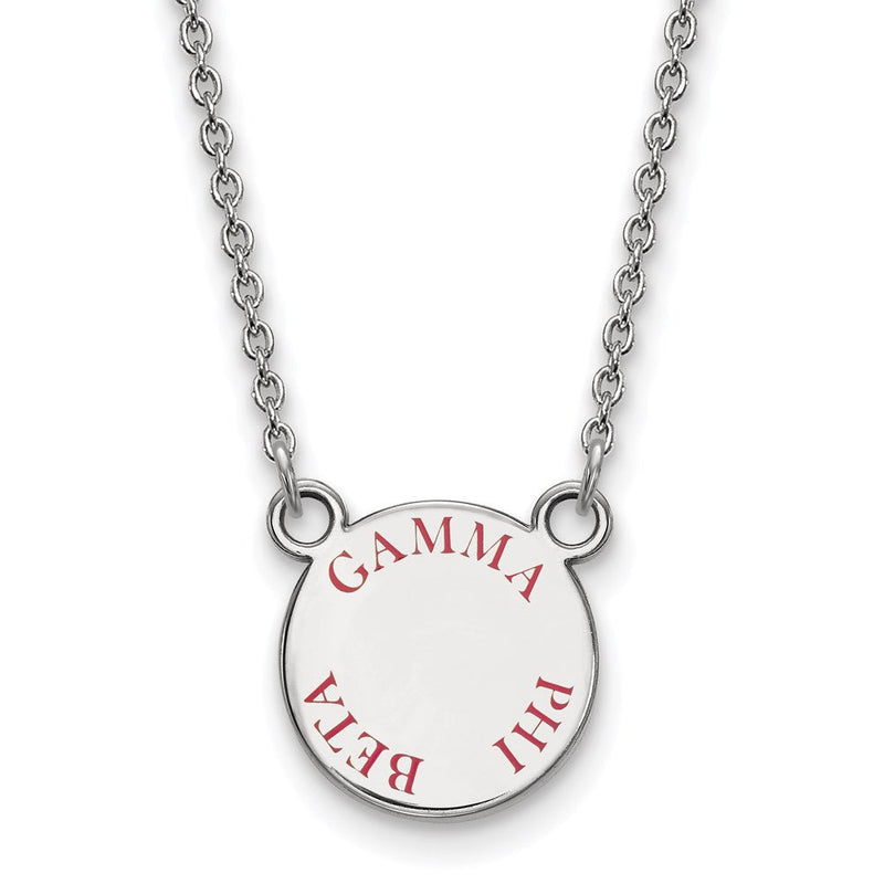 Sterlingsilber Rhodiniert Logoart Gamma Phi Beta Sorority Text Klein Farbe Emaille Anhänger 18 Zoll Halskette