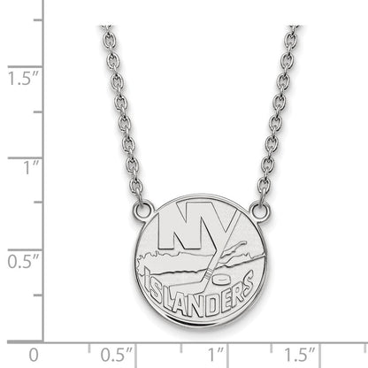 Sterlingsilber Rhodiniert Nhl Logoart New York Islanders Groß Anhänger 18 Zoll Halskette